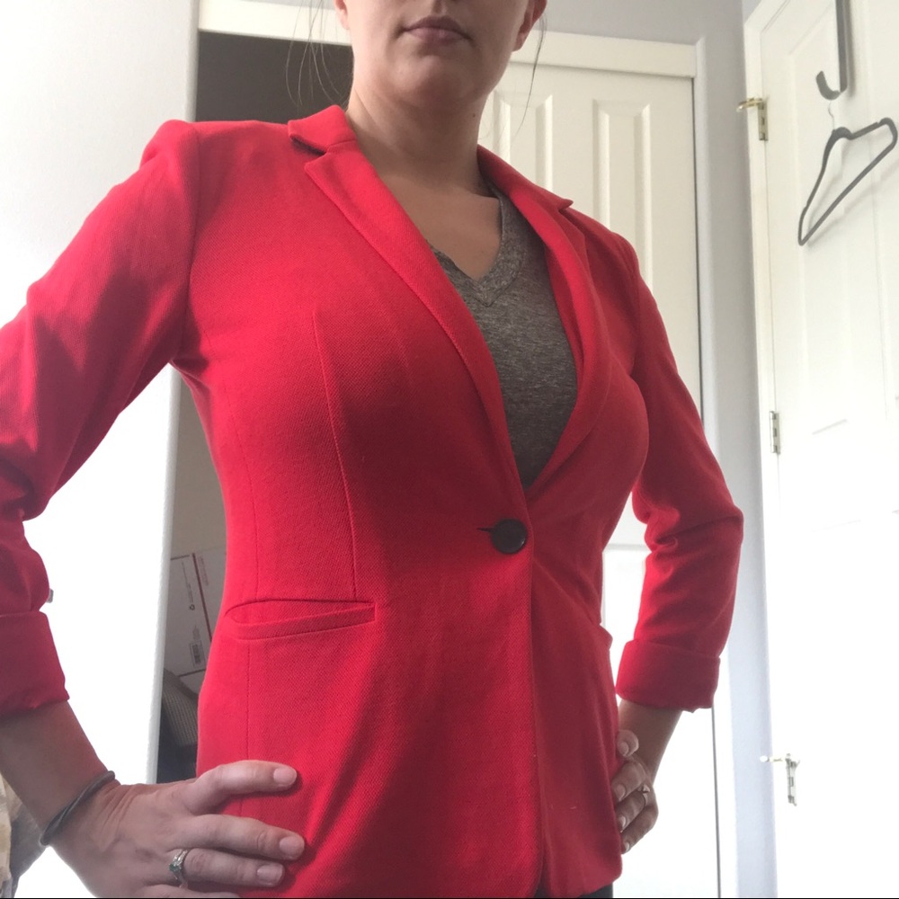 Express Red Single-Button Blazer - Picture 3 of 4